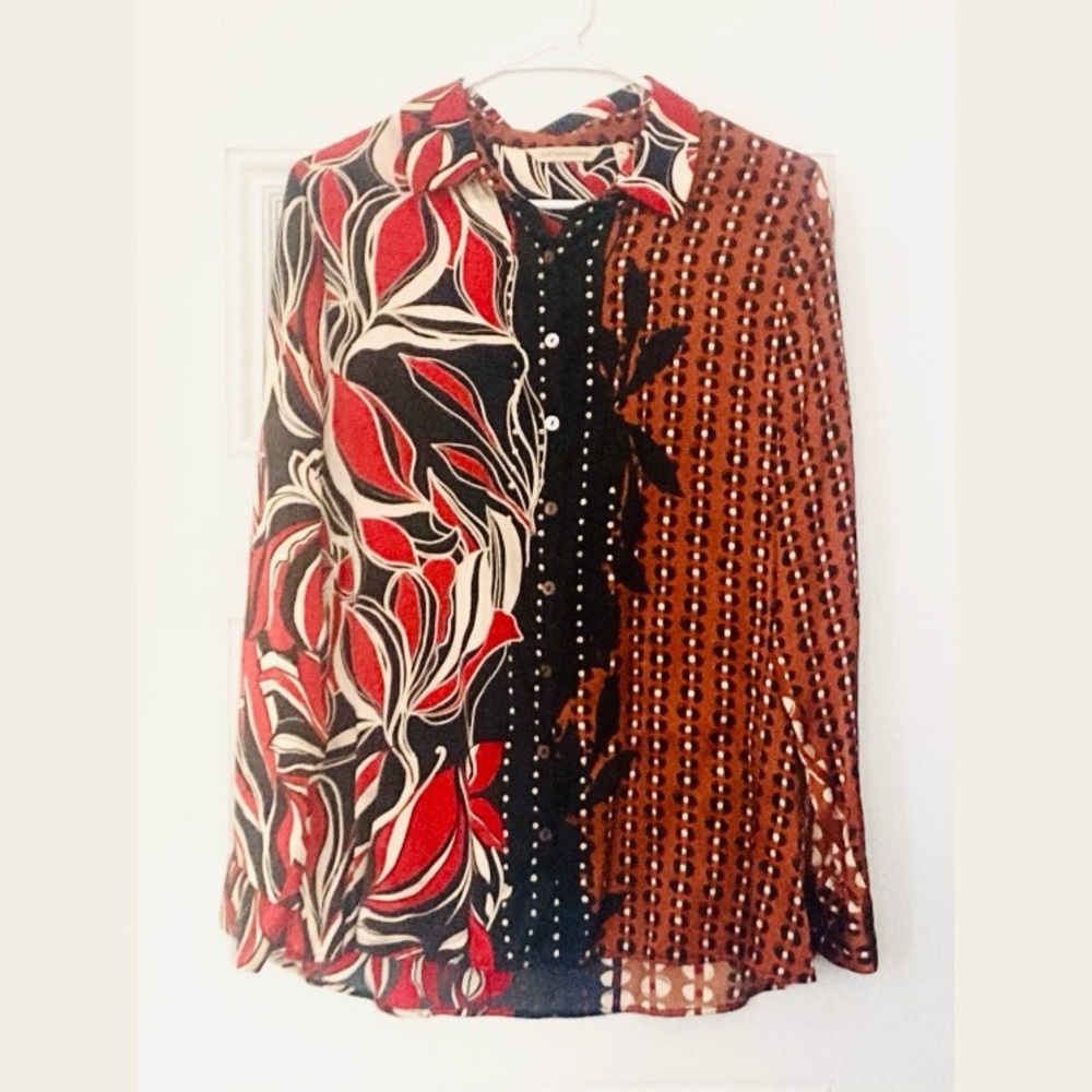 Soft Surroundings Red and Brown Button Down Shirt